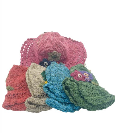 Numbat Ladies Flower Front Crochet Hemp Sunhat